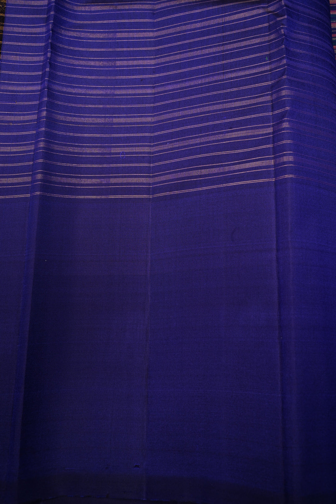 Multicolor Pure Kanjivaram Silk Handloom Saree with Horizontal Stripes and Distinct Twin Peacock Zari Motifs on Blue Border  | SILK MARK CERTIFIED | SHOBITAM