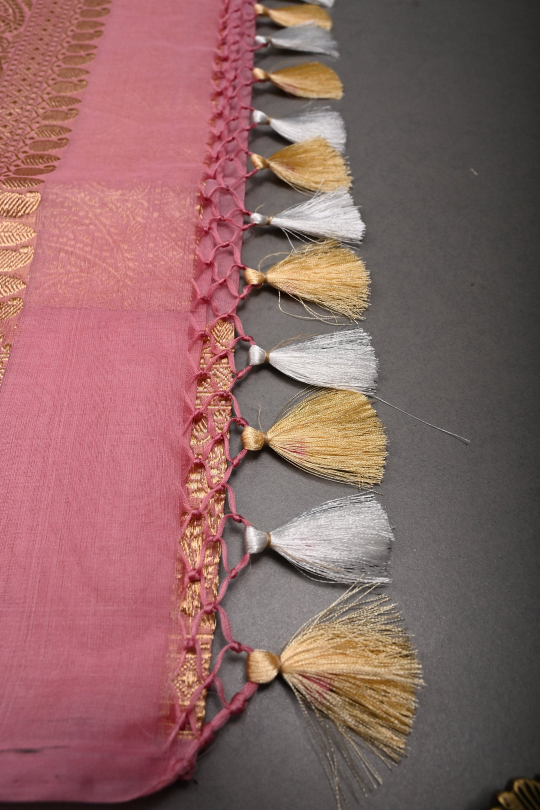 Rose Pink Banarasi Kora Silk Saree with Sona-Rupa Paisley Zari Buttas and Zari Border | SILK MARK CERTIFIED | SHOBITAM
