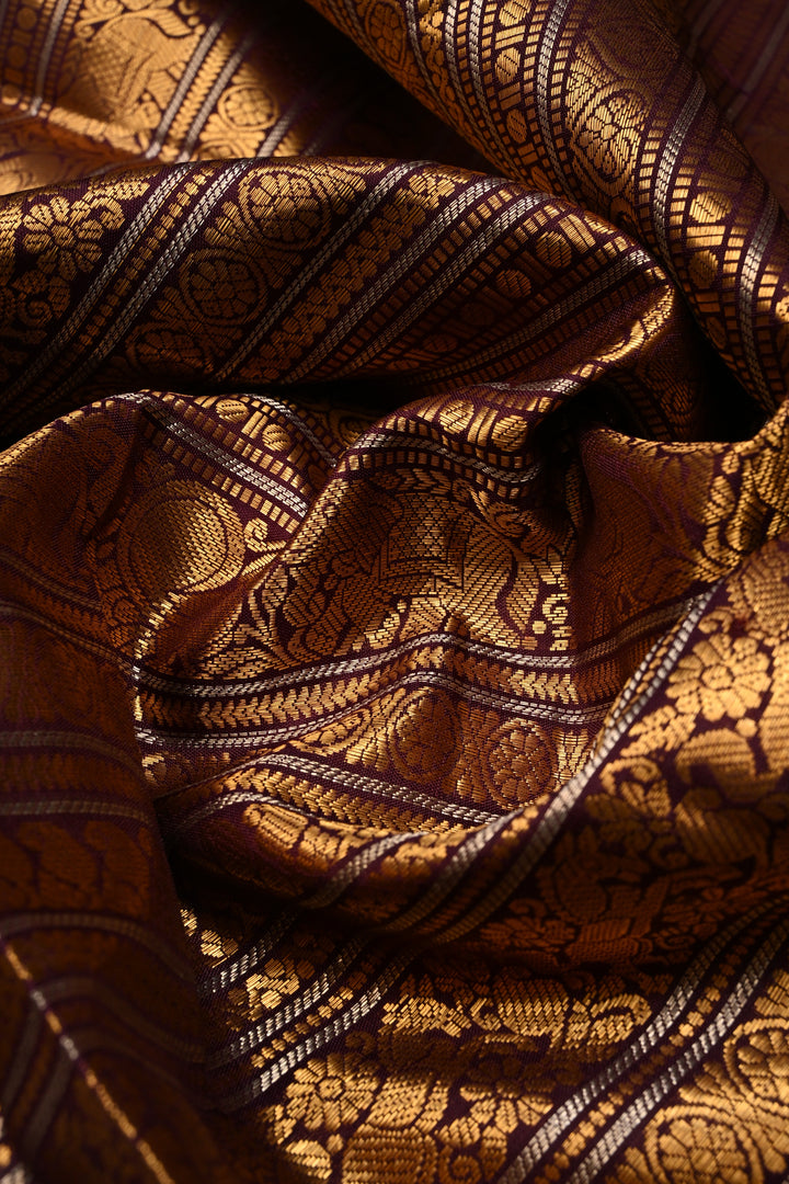 Kanchana Pure Gadwal Silk Saree with Ornate and Vanasingaram Gold-Silver Zari Stipes Brocade  | SILK MARK CERTIFIED