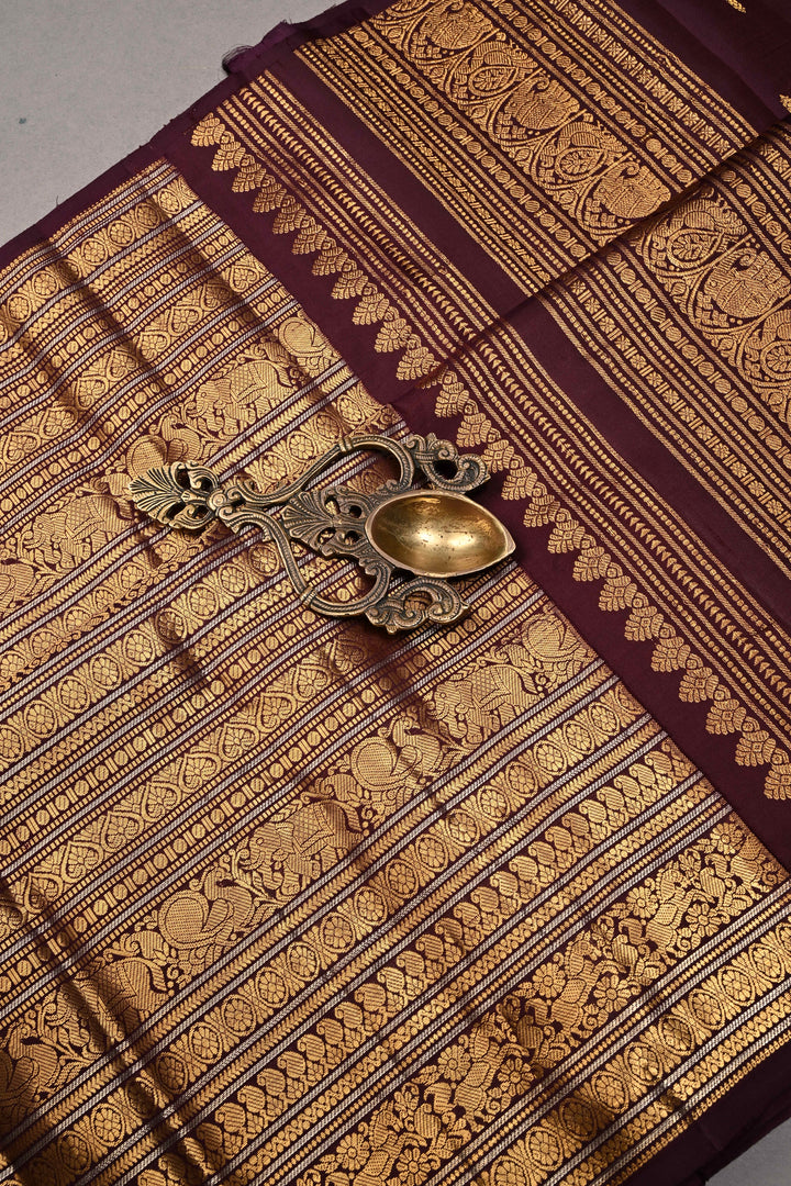 Kanchana Pure Gadwal Silk Saree with Ornate and Vanasingaram Gold-Silver Zari Stipes Brocade  | SILK MARK CERTIFIED