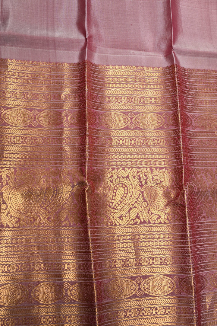 Purple Gadwal Silk Saree with Floral Peacock Elephant Brocade and Contrast Wide Peacock Zari Border | SILK MARK CERTIFIED | SHOBITAM