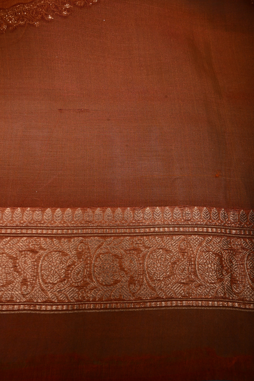 Rust Orange  Banarasi Organza Silk Saree with Sona Rupa Zari Buttas and Fancy Lace Trim Border | SILK MARK CERTIFIED | SHOBITAM