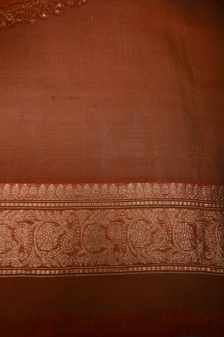 Rust Orange  Banarasi Organza Silk Saree with Sona Rupa Zari Buttas and Fancy Lace Trim Border | SILK MARK CERTIFIED | SHOBITAM