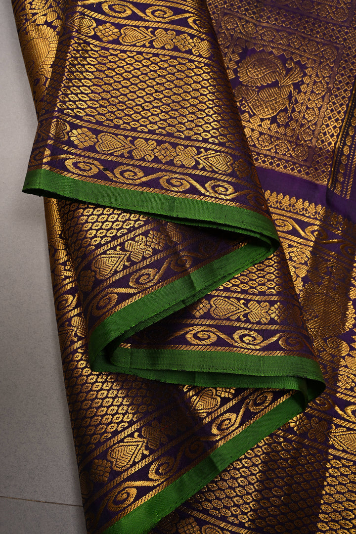 Korvai Pastel Pink Pure Gadwal Silk Saree with Gold-Silver Buttas and Contrast Zari Border | SILK MARK CERTIFIED | SHOBITAM