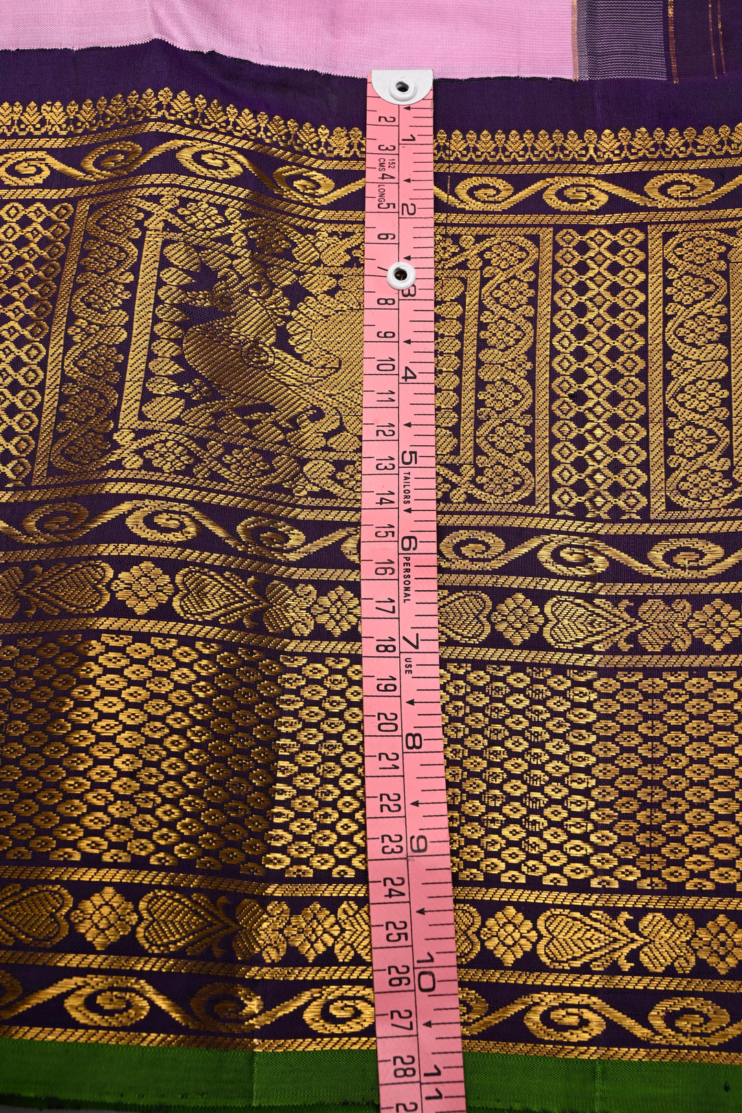 Korvai Pastel Pink Pure Gadwal Silk Saree with Gold-Silver Buttas and Contrast Zari Border | SILK MARK CERTIFIED | SHOBITAM