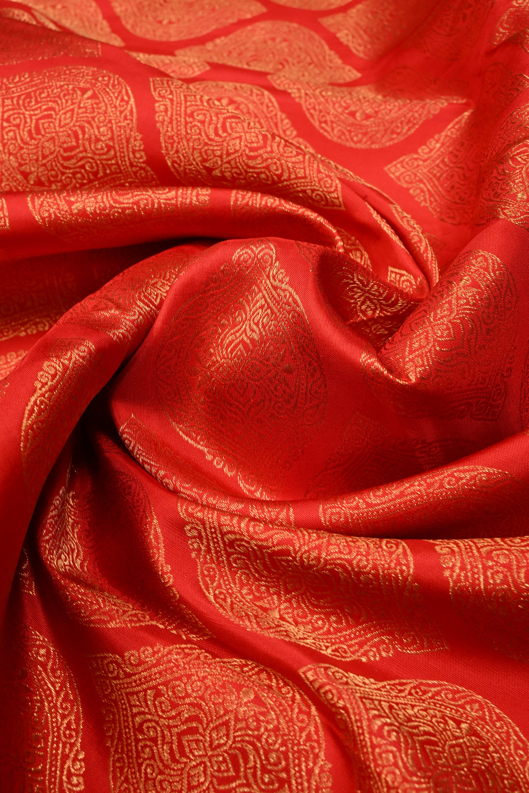 Red Brocade Gadwal Silk Saree with wide Zari Border | SHOBITAM