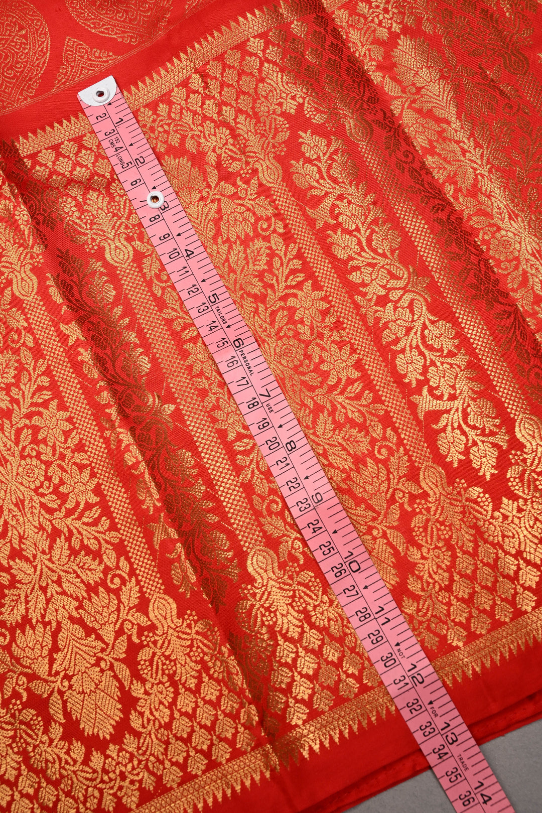 Red Brocade Gadwal Silk Saree with wide Zari Border | SHOBITAM
