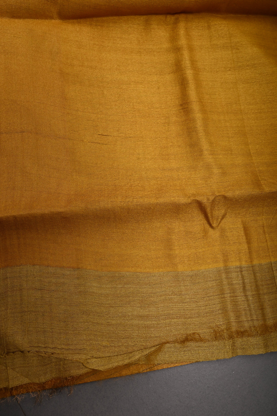 Mustard Yellow Borderless Handloom Tussar Saree with Stripes Pattern  | SILK MARK CERTIFIED | SHOBITAM