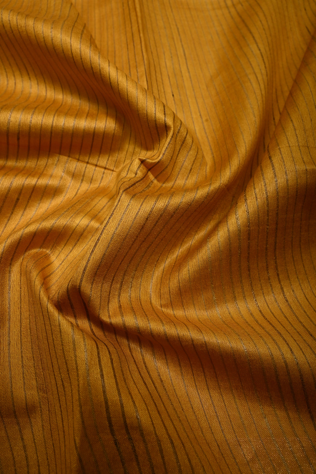 Mustard Yellow Borderless Handloom Tussar Saree with Stripes Pattern  | SILK MARK CERTIFIED | SHOBITAM