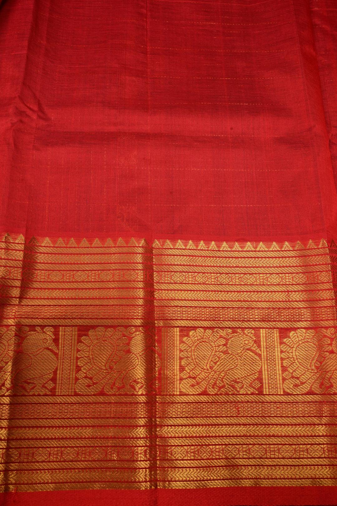 Black Zari Checks on Kanchi Silk Cotton Handloom Saree with Peacock Buttas and Zari Border | SHOBITAM