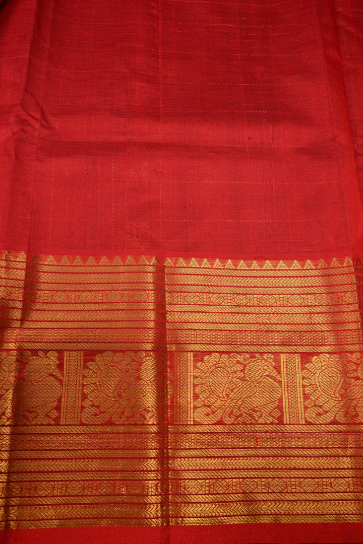 Black Zari Checks on Kanchi Silk Cotton Handloom Saree with Peacock Buttas and Zari Border | SHOBITAM
