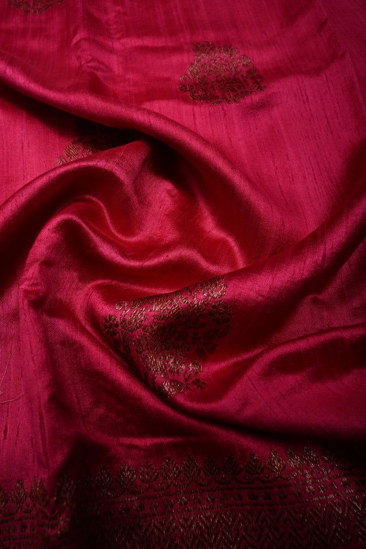Magenta Banarasi Raw Silk Saree with Antique Floral Zari Buttas and Zari Border | SILK MARK CERTIFIED | SHOBITAM (Copy)