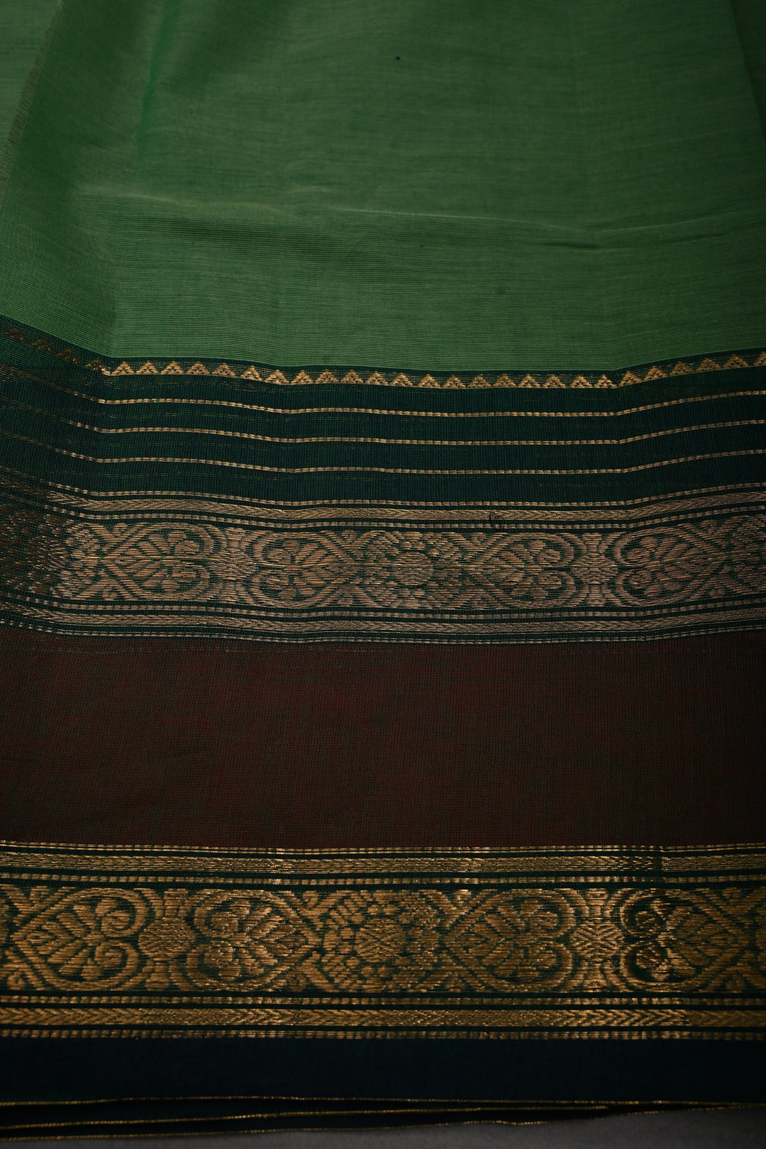 Green Kanchi Cotton Saree with Thread Buttas and Zari Borders | SHOBITAM