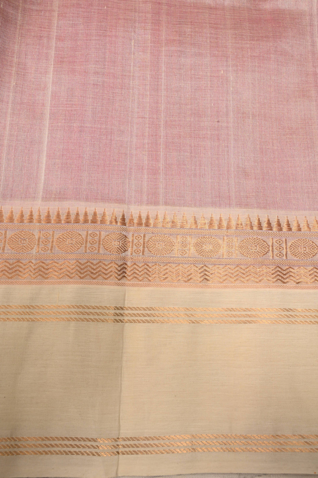Red Korvai Kanchi Silk Cotton Handloom Saree with Checks Pattern and Contrast Zari Border