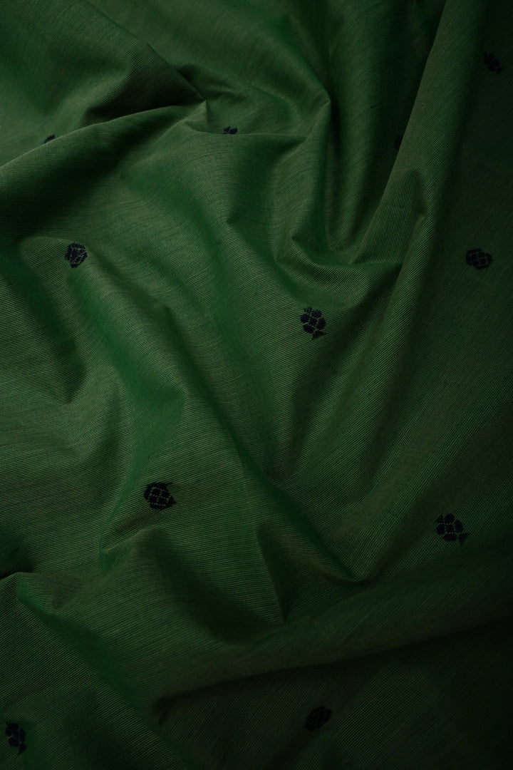 Green Kanchi Cotton Saree with Thread Buttas and Zari Borders | SHOBITAM