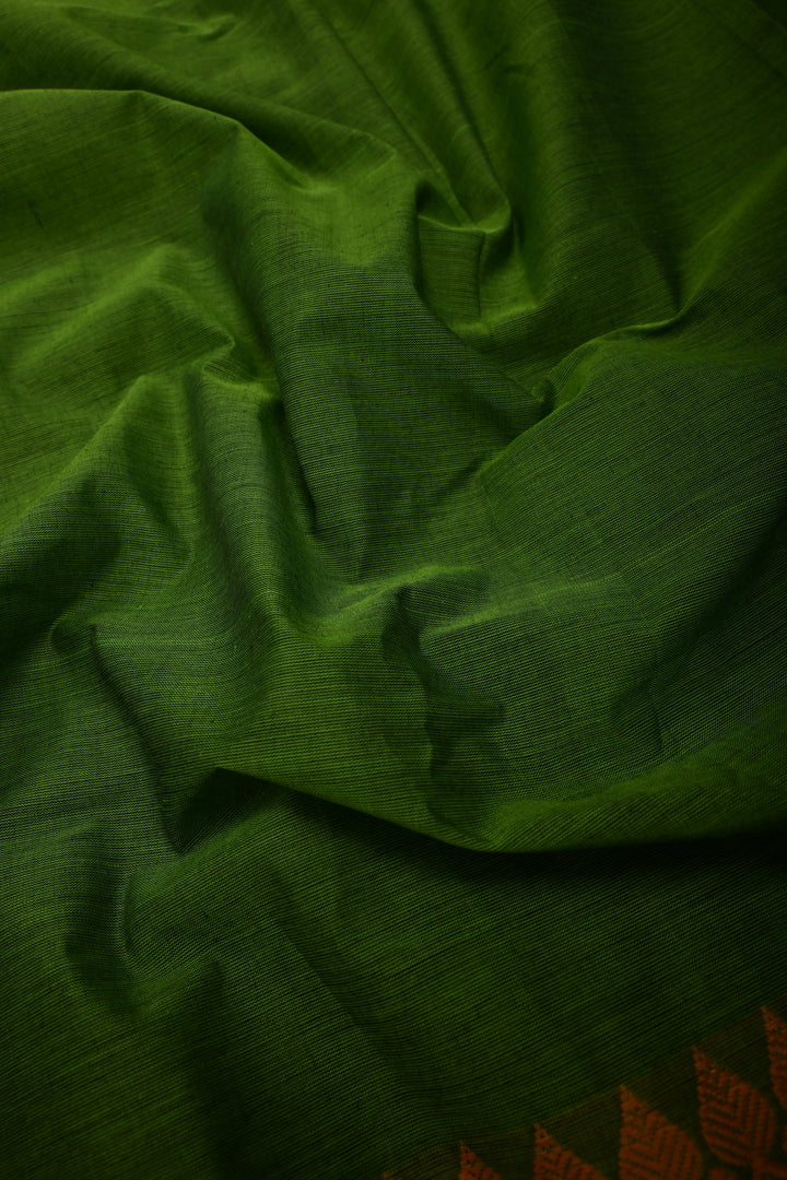 Parrot Green Kanchi Cotton Saree with Contrast Zari Borders | SHOBITAM