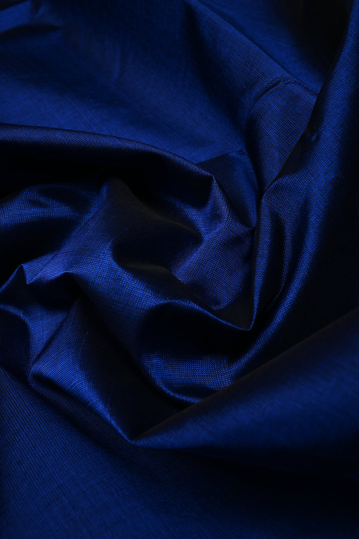 Sapphion Blue Korvai Kanchi Silk Cotton Handloom Saree with Checks Pattern and Contrast Zari Border