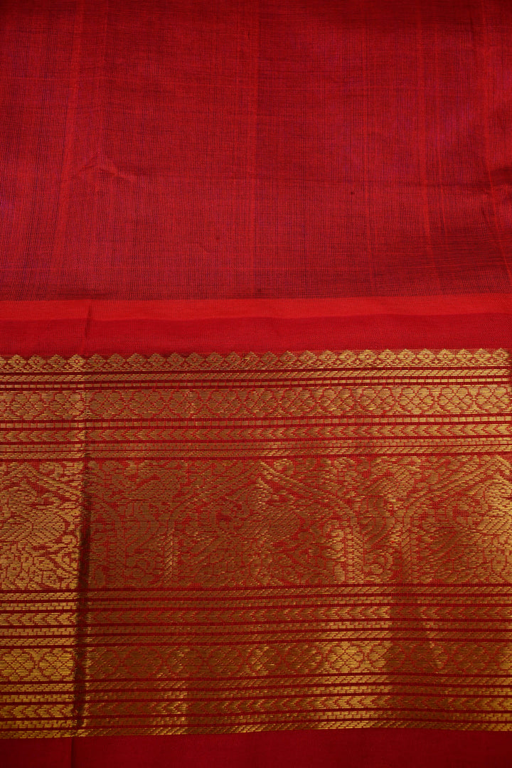 Sapphion Blue Korvai Kanchi Silk Cotton Handloom Saree with Checks Pattern and Contrast Zari Border