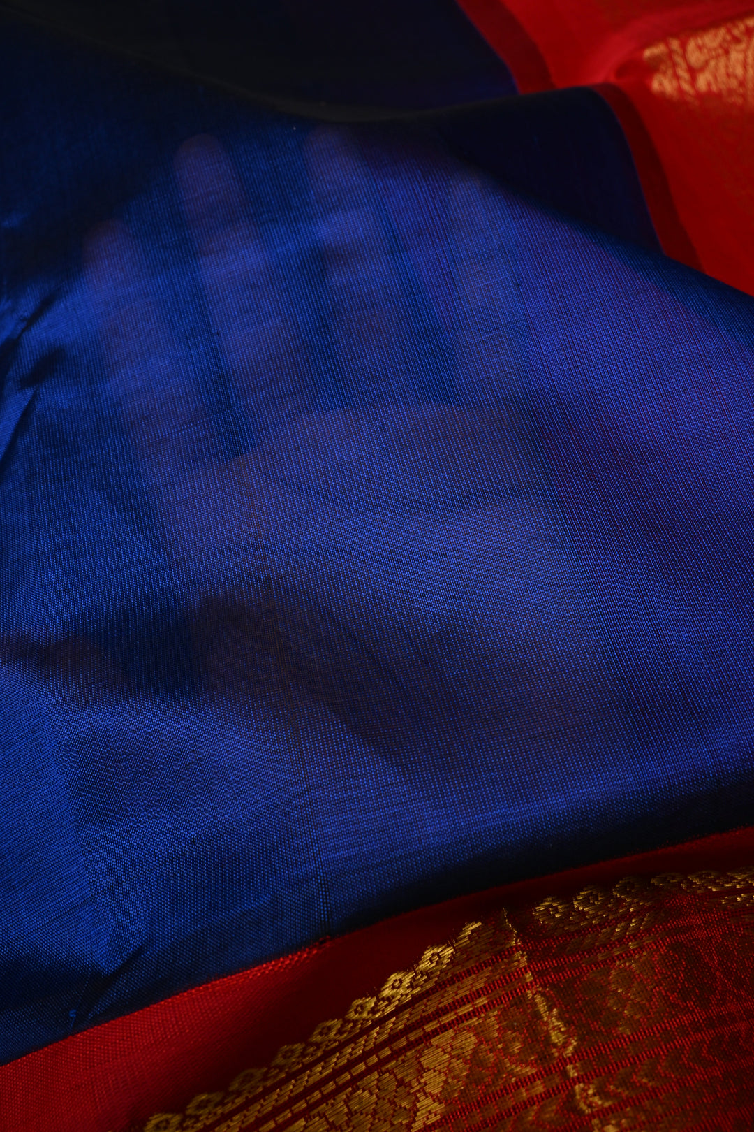 Sapphion Blue Korvai Kanchi Silk Cotton Handloom Saree with Checks Pattern and Contrast Zari Border
