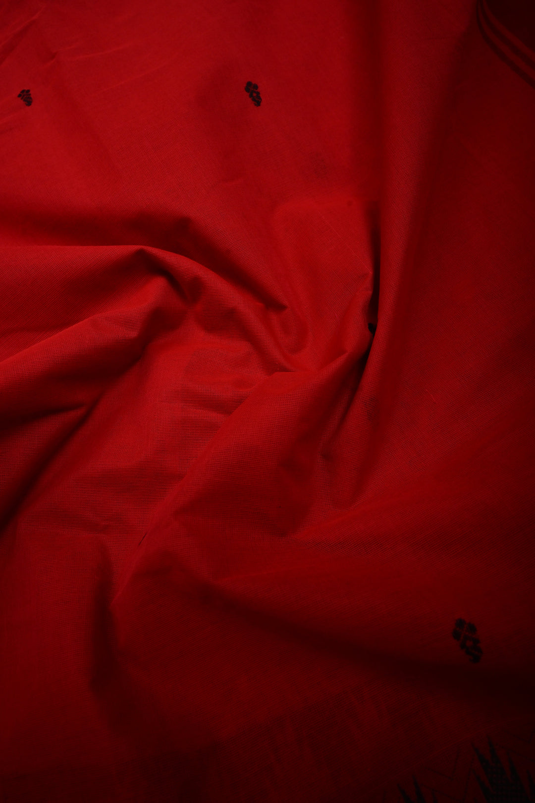 Blood Red Kanchi Cotton Saree with Thread Buttas and Contrast Zari Borders | SHOBITAM