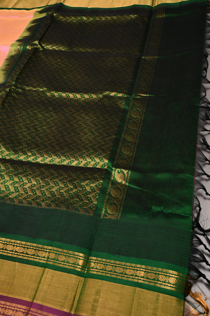 Pink Dual Tone on Kanchi Silk Cotton Saree with Zari Buttas and Contrast Tissue Zari Border | SHOBITAM