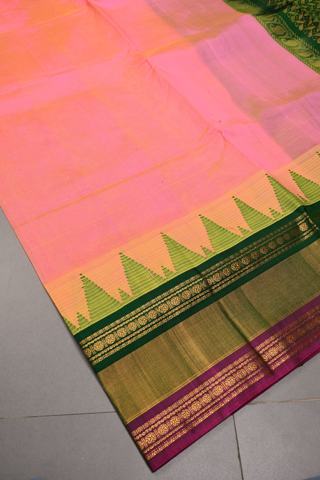 Pink Dual Tone on Kanchi Silk Cotton Saree with Zari Buttas and Contrast Tissue Zari Border | SHOBITAM