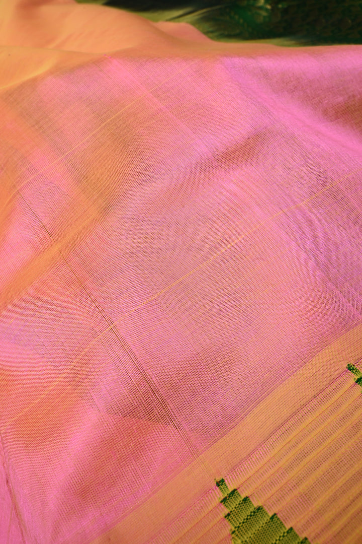 Pink Dual Tone on Kanchi Silk Cotton Saree with Zari Buttas and Contrast Tissue Zari Border | SHOBITAM