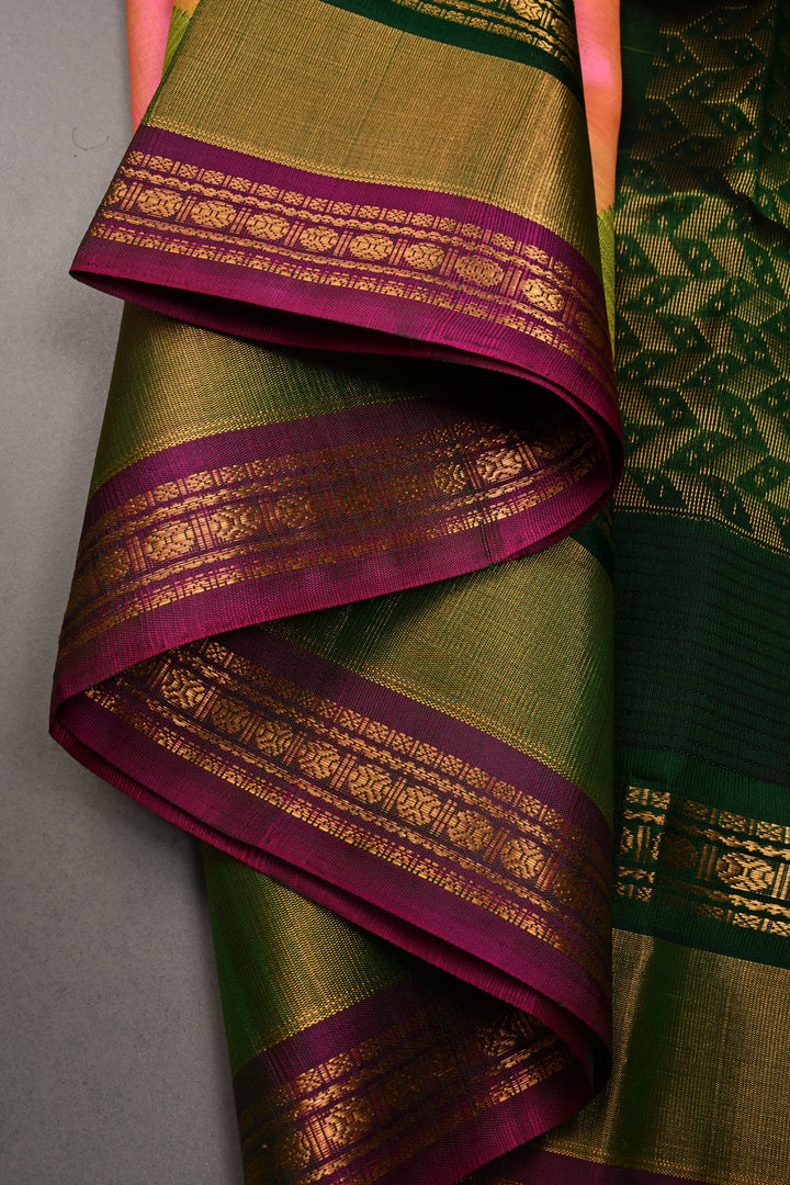 Pink Dual Tone on Kanchi Silk Cotton Saree with Zari Buttas and Contrast Tissue Zari Border | SHOBITAM