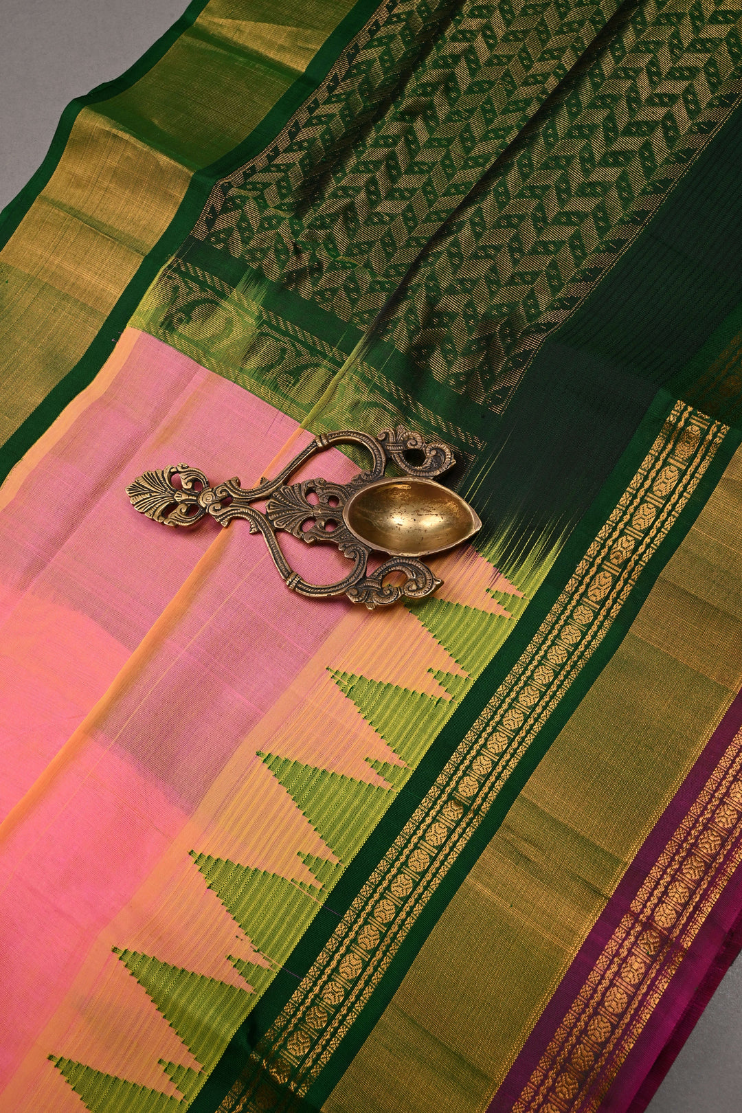 Pink Dual Tone on Kanchi Silk Cotton Saree with Zari Buttas and Contrast Tissue Zari Border | SHOBITAM