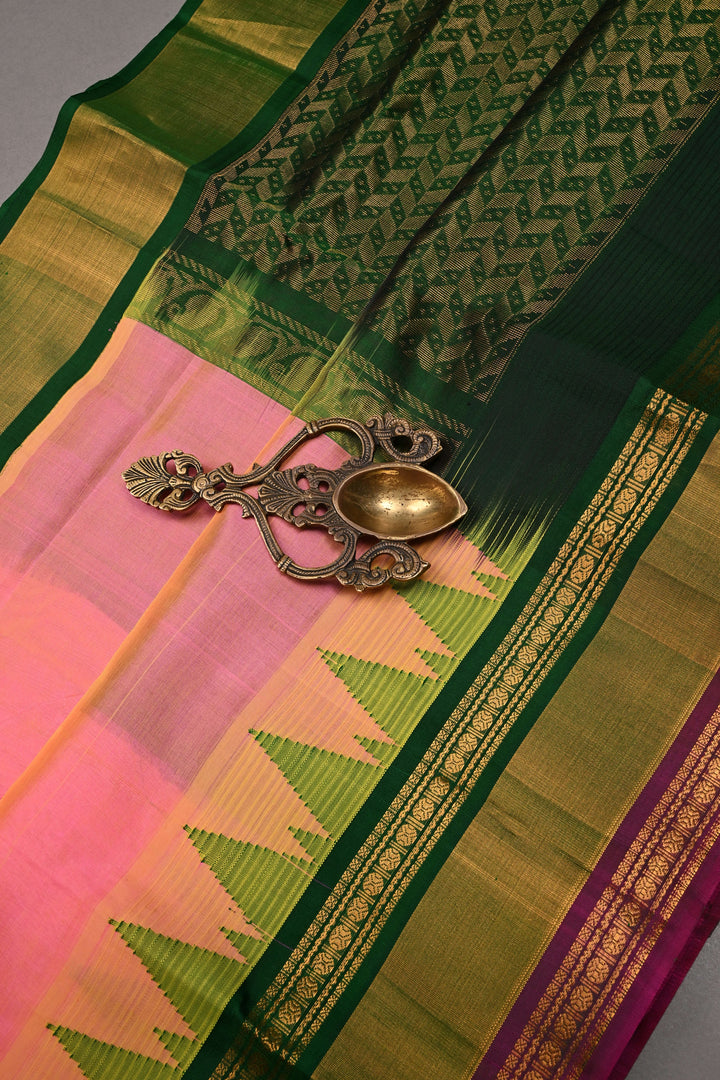 Pink Dual Tone on Kanchi Silk Cotton Saree with Zari Buttas and Contrast Tissue Zari Border | SHOBITAM