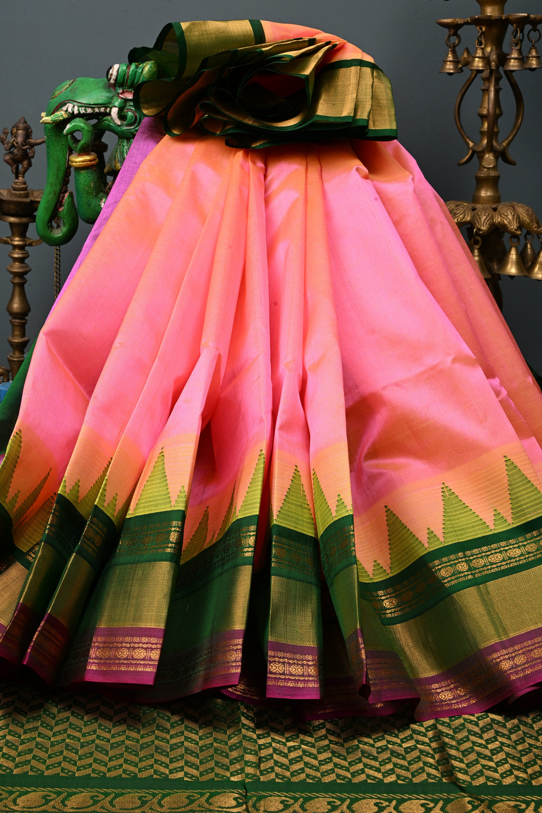 Pink Dual Tone on Kanchi Silk Cotton Saree with Zari Buttas and Contrast Tissue Zari Border | SHOBITAM