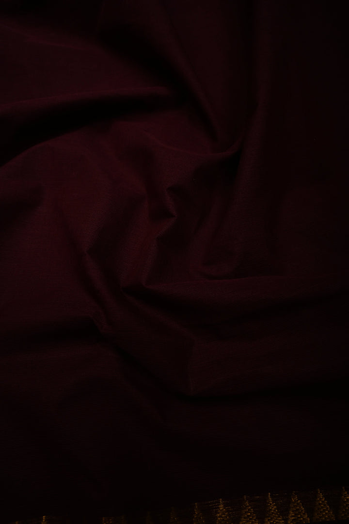 Chocolate Brown Kanchi Cotton Saree with Contrast Zari Borders | SHOBITAM