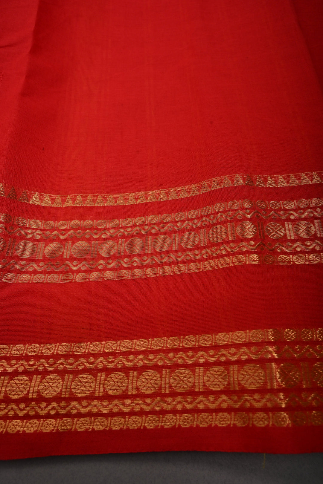 Dark Red Kanchi Cotton Saree with Thread Buttas and Zari Borders | SHOBITAM