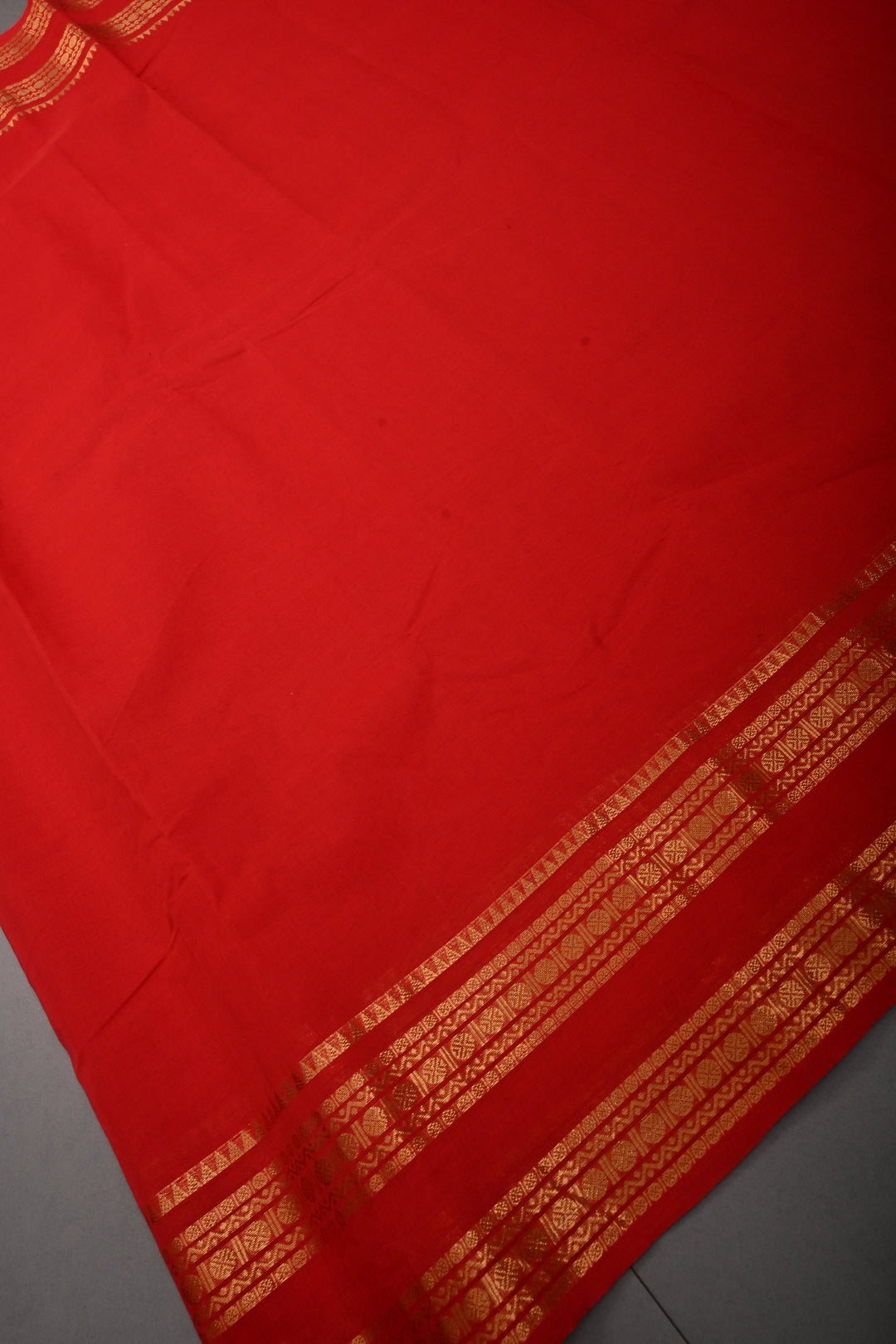 Dark Red Kanchi Cotton Saree with Thread Buttas and Zari Borders | SHOBITAM