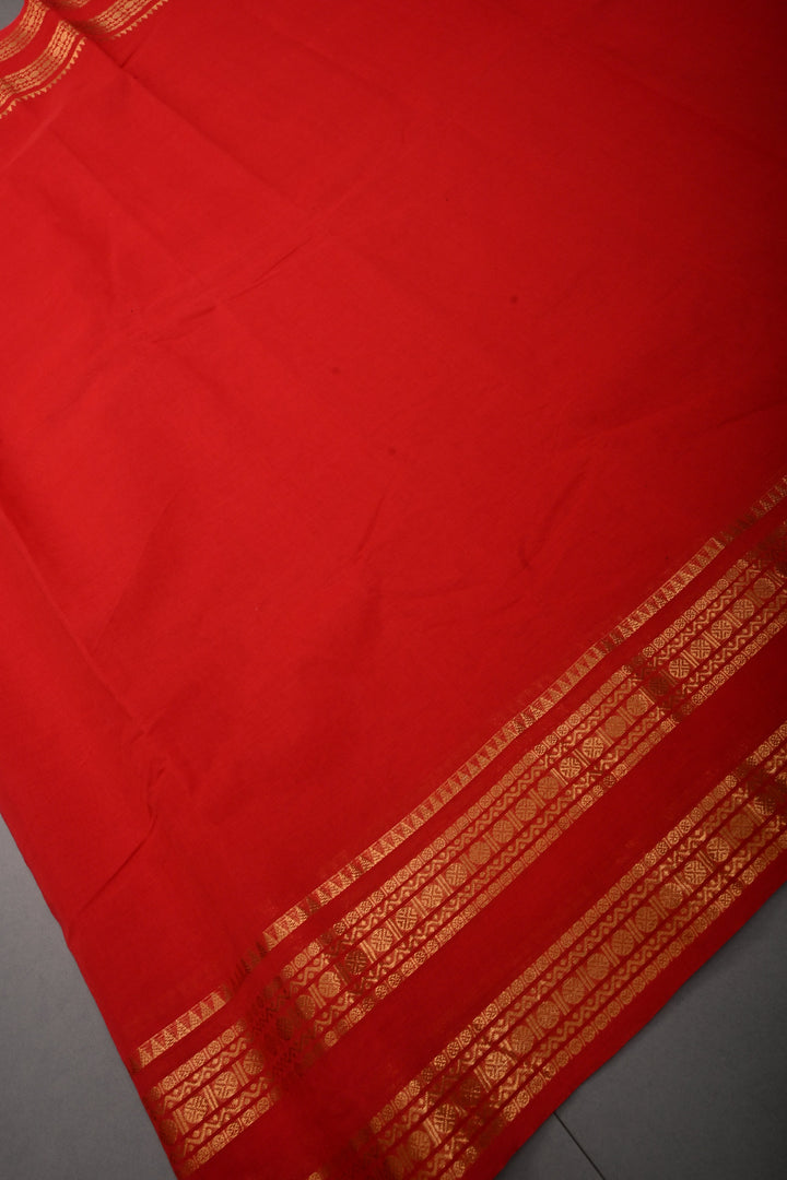 Dark Red Kanchi Cotton Saree with Thread Buttas and Zari Borders | SHOBITAM