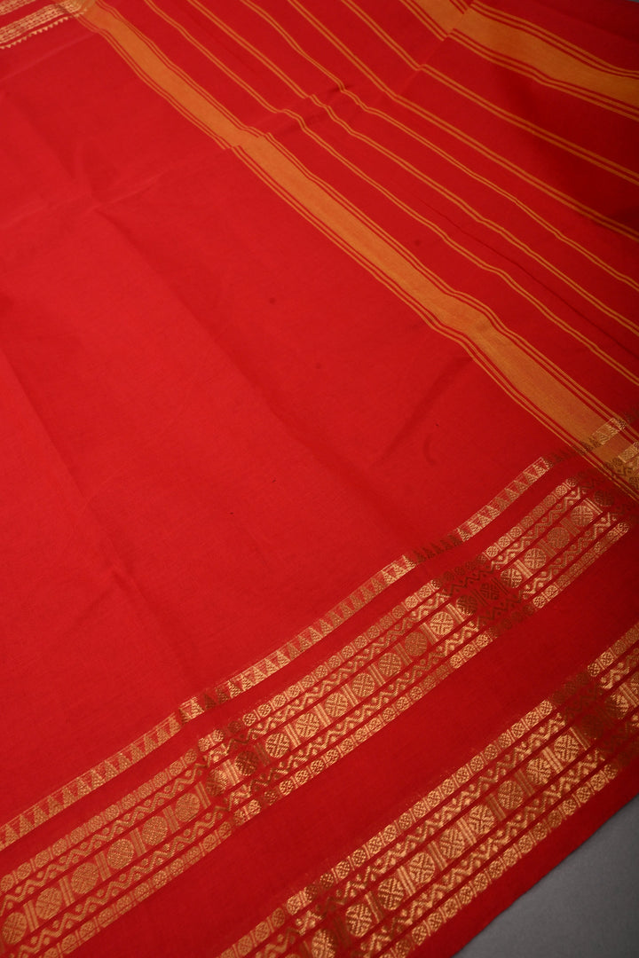 Dark Red Kanchi Cotton Saree with Thread Buttas and Zari Borders | SHOBITAM