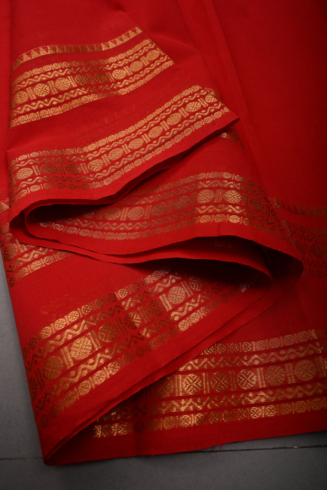 Dark Red Kanchi Cotton Saree with Thread Buttas and Zari Borders | SHOBITAM