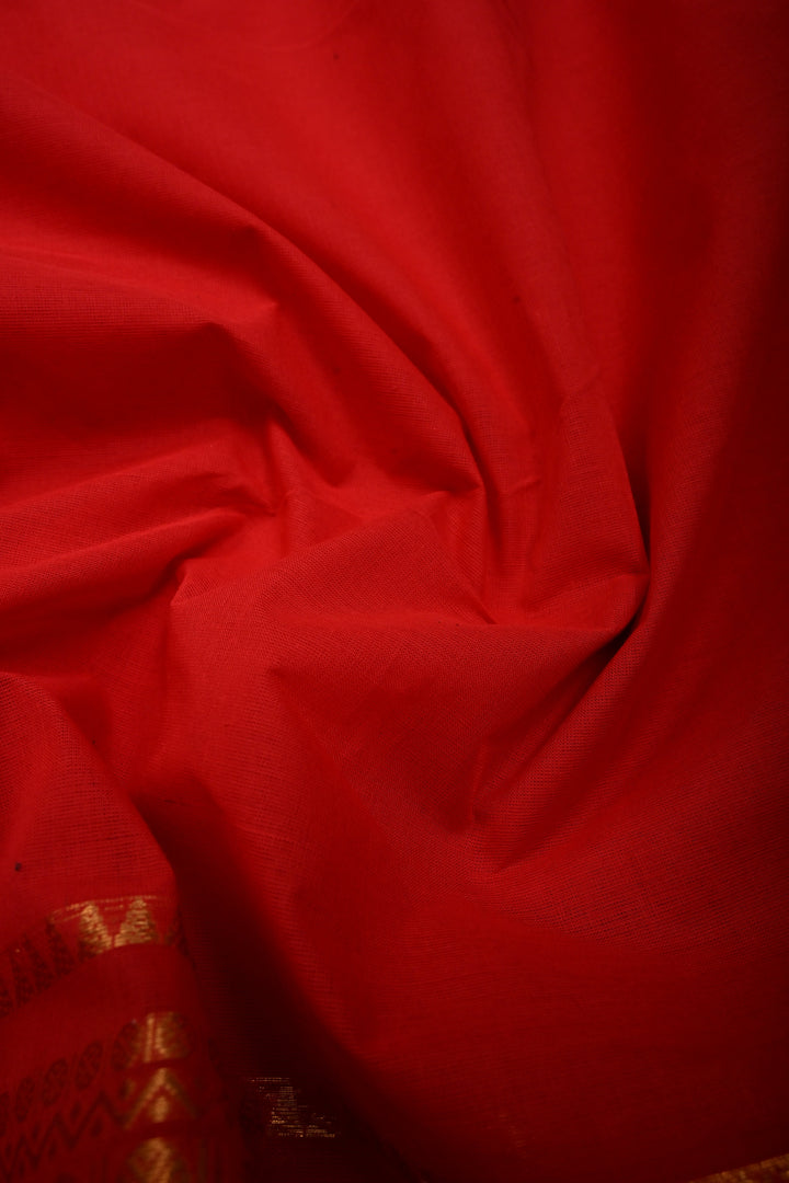 Dark Red Kanchi Cotton Saree with Thread Buttas and Zari Borders | SHOBITAM
