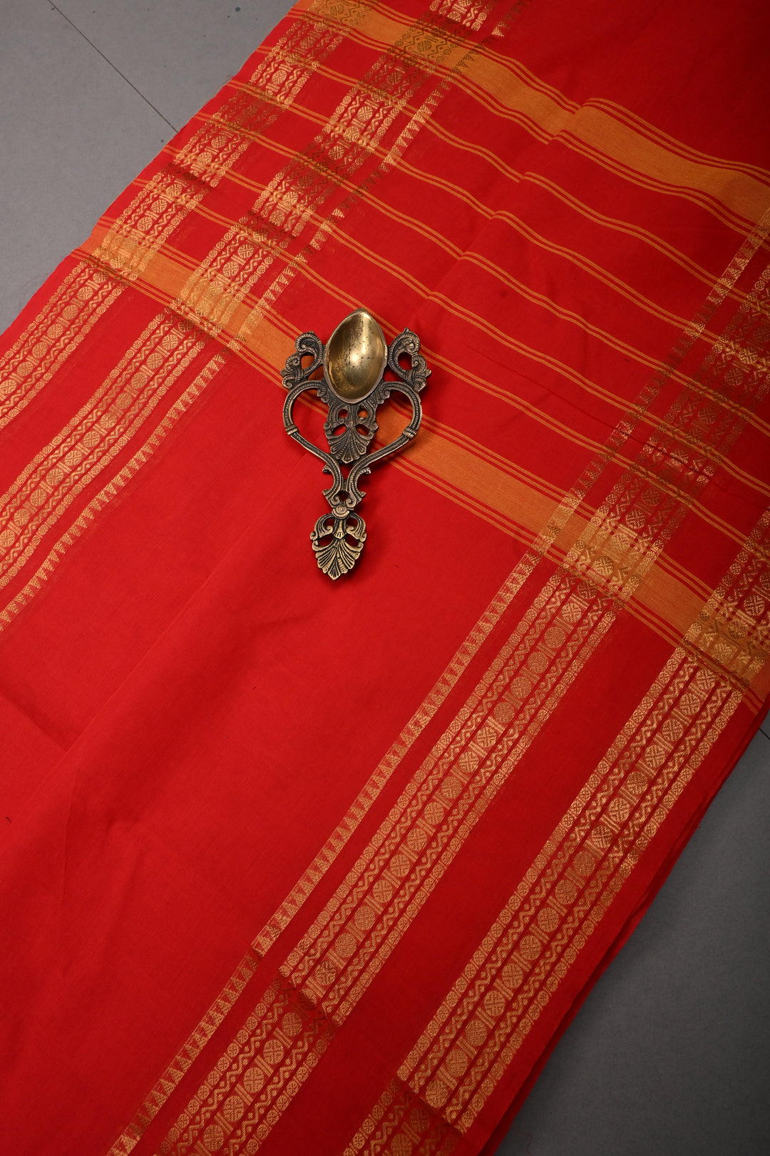 Dark Red Kanchi Cotton Saree with Thread Buttas and Zari Borders | SHOBITAM