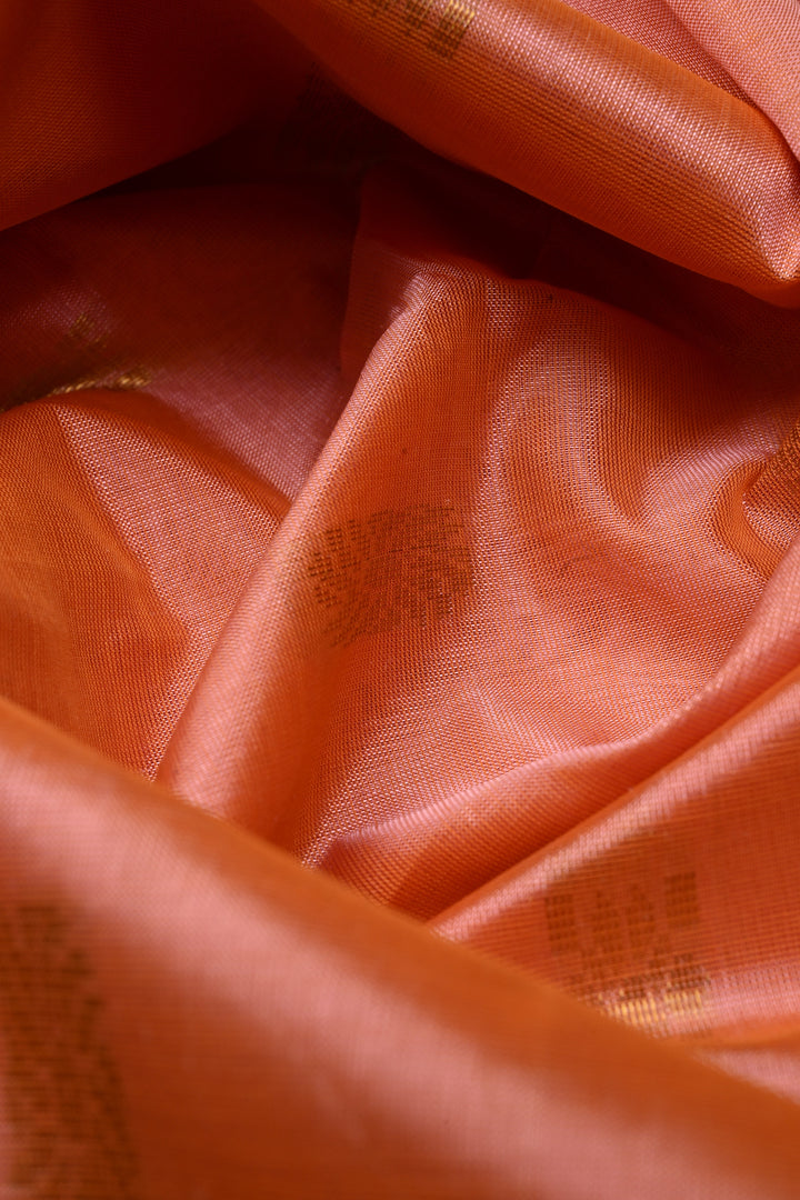 Peach Dual tone Koravi Kanchi Silk Cotton Saree with Zari Buttas and Contrast Zari Border | SHOBITAM