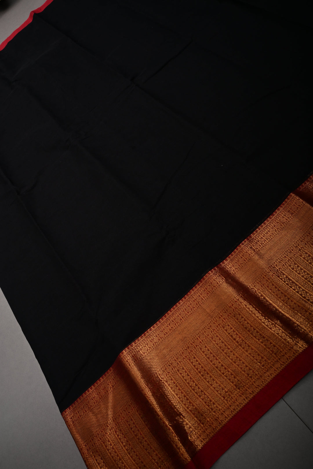 Black Kanchi Cotton Saree with Contrast Zari Borders | SHOBITAM