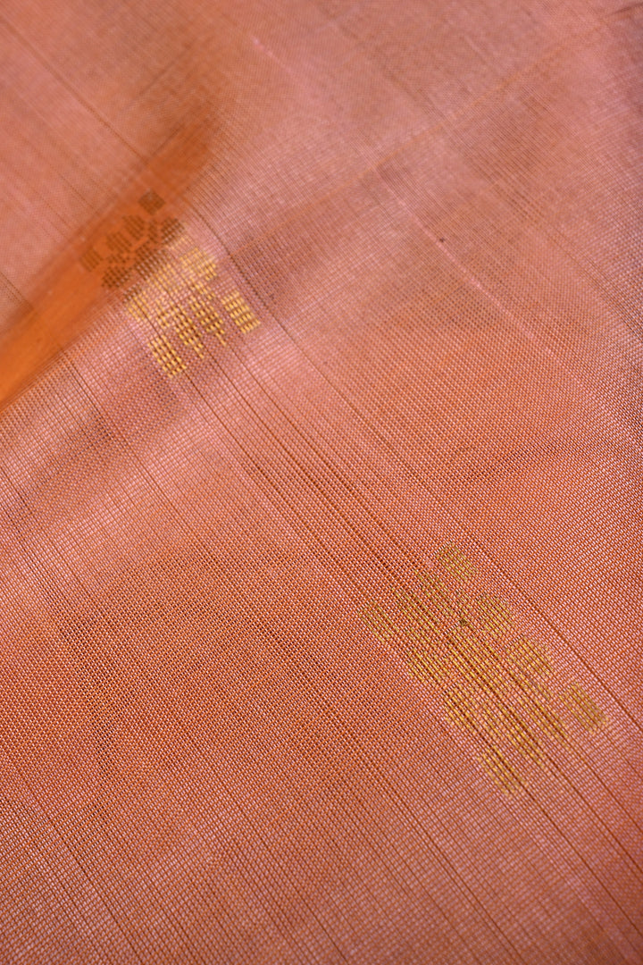 Peach Dual tone Koravi Kanchi Silk Cotton Saree with Zari Buttas and Contrast Zari Border | SHOBITAM