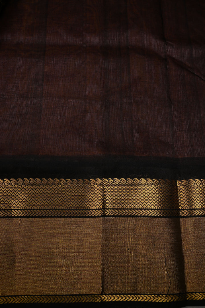 Peach Dual tone Koravi Kanchi Silk Cotton Saree with Zari Buttas and Contrast Zari Border | SHOBITAM