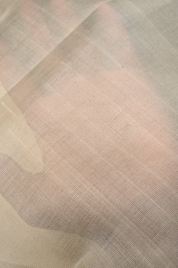Off White Kanchi Silk Cotton Handloom Saree with  Contrast Zari Border | SHOBITAM