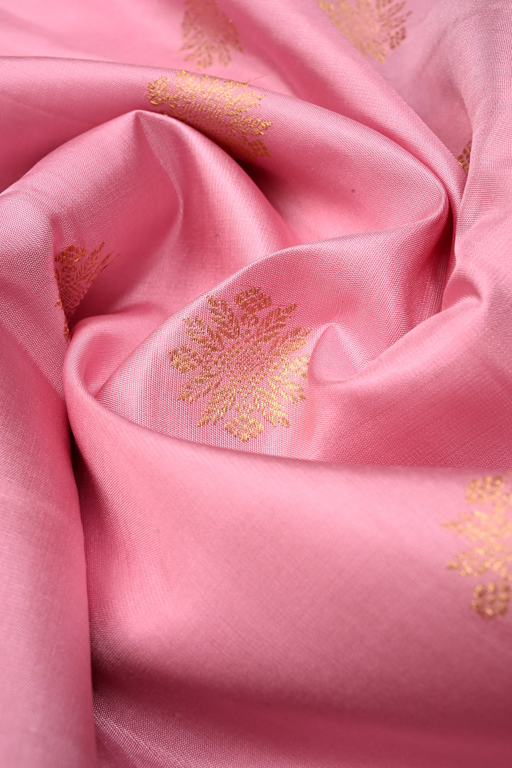Korvai Frost Pink Pure Gadwal Silk Saree with Zari Buttas and Contrast Wide Zari Border | SILK MARK CERTIFIED | SHOBITAM