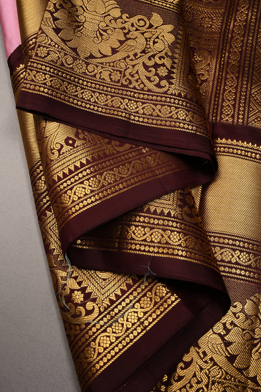 Korvai Frost Pink Pure Gadwal Silk Saree with Zari Buttas and Contrast Wide Zari Border | SILK MARK CERTIFIED | SHOBITAM