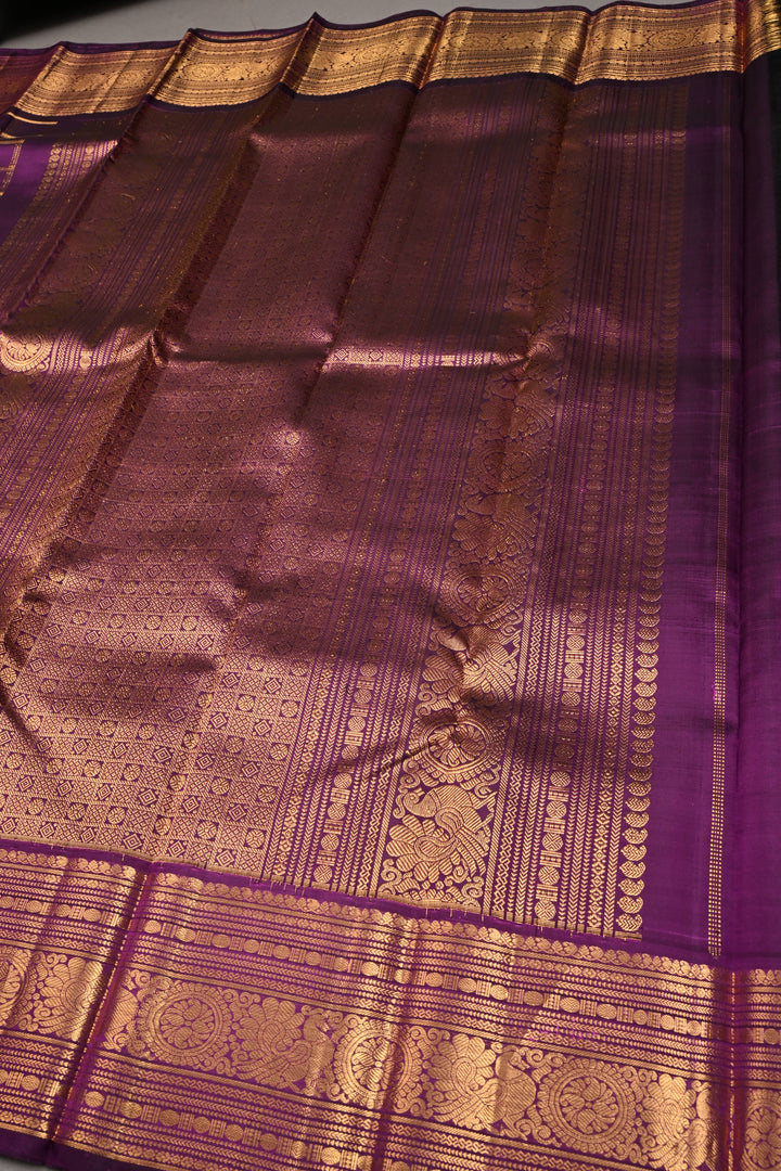 Purple Zari Checks on Gadwal Silk Saree with Zari Border | SILK MARK CERTIFIED | SHOBITAM