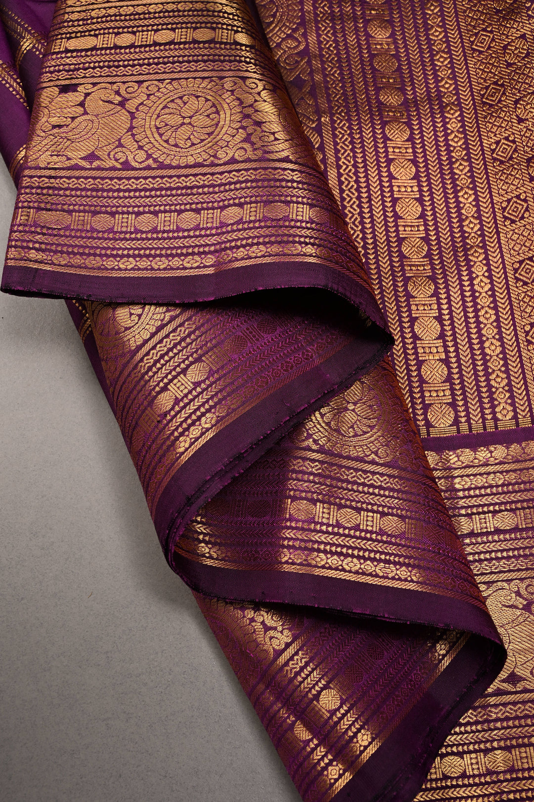 Purple Zari Checks on Gadwal Silk Saree with Zari Border | SILK MARK CERTIFIED | SHOBITAM