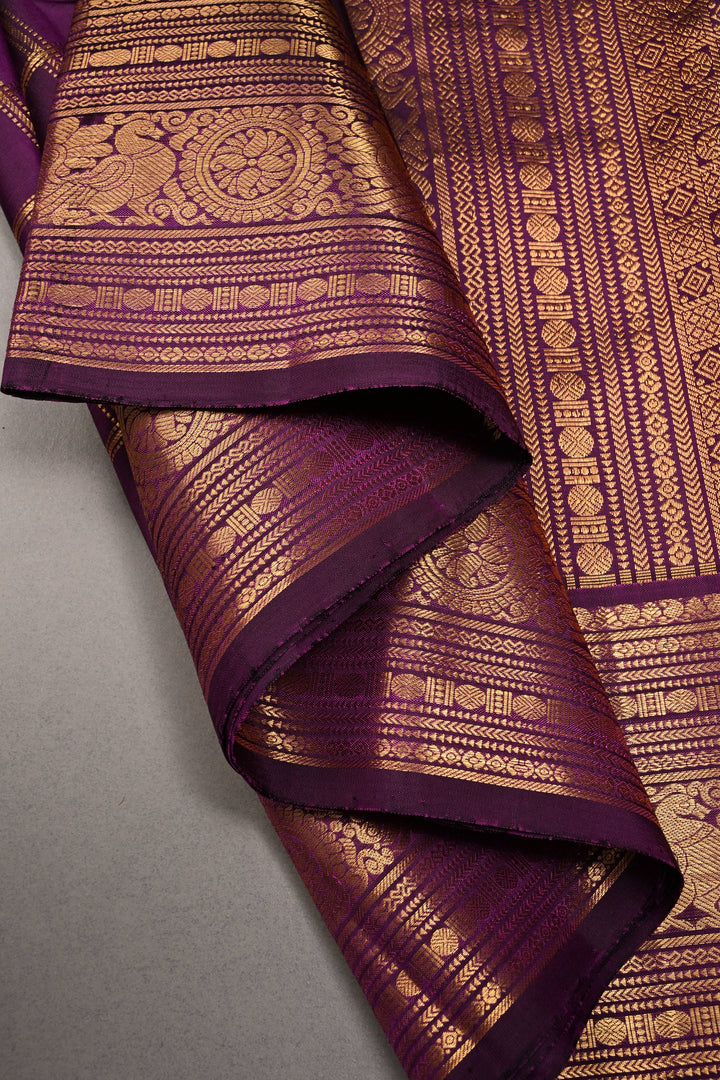 Purple Zari Checks on Gadwal Silk Saree with Zari Border | SILK MARK CERTIFIED | SHOBITAM