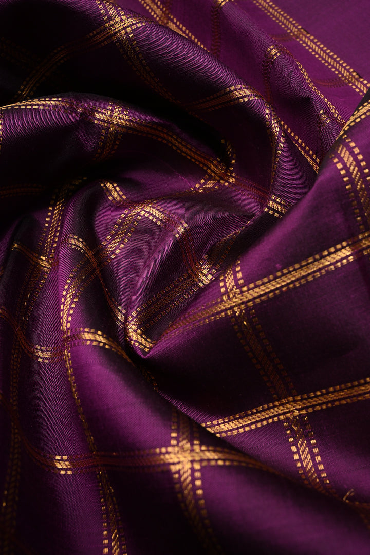 Purple Zari Checks on Gadwal Silk Saree with Zari Border | SILK MARK CERTIFIED | SHOBITAM